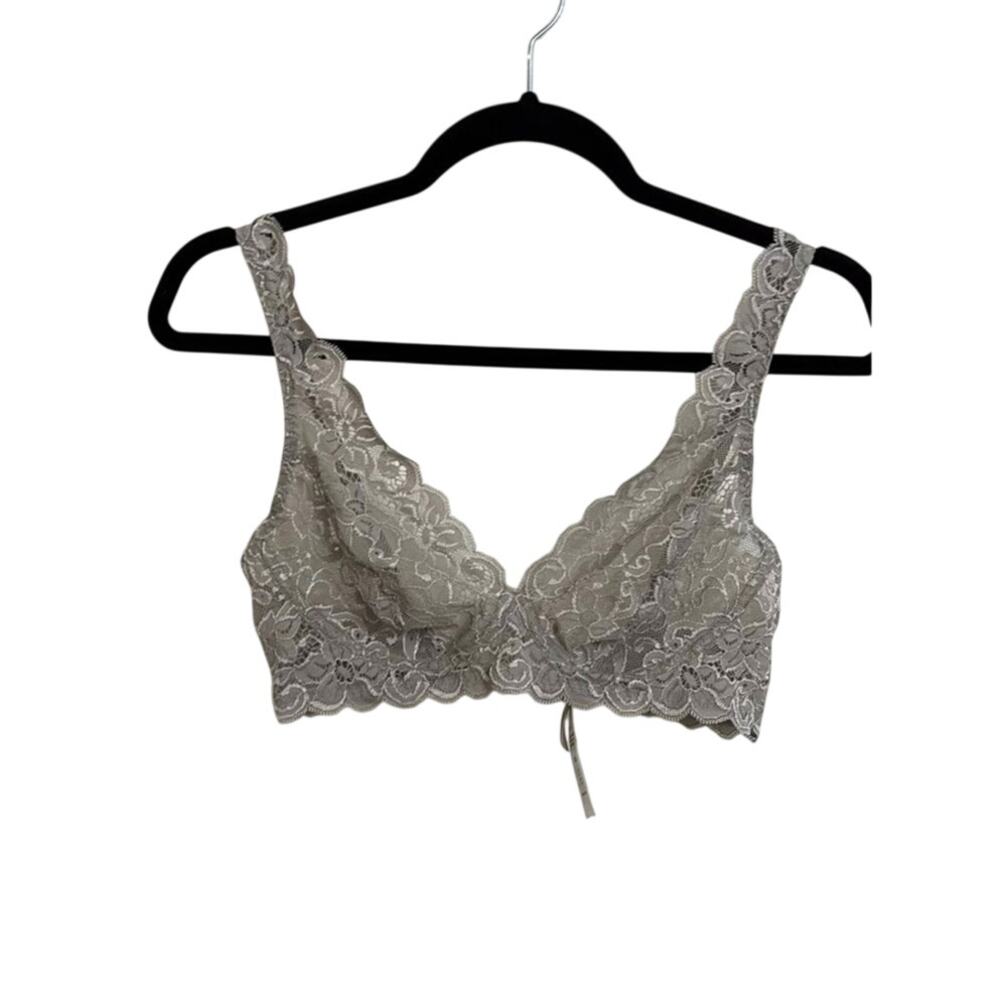 HANRO Bra Womens 36A Stonewash Grey Luxury Moments Soft Cup Lace Wireless